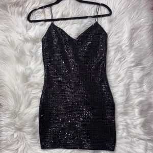 Chocolate Black Sequin Spaghetti Strap Mini Dress